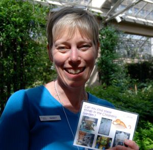 This simple nametag invites  guests to chat with Nancy and her smile is welcoming at Longwood Gardens in Philadelphia.