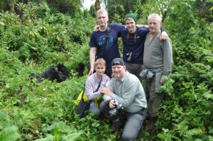 Four Czech friends in the Hausenblas family and our grandson Tim (standing center) were the hardy hikers who hiked higher and further to see gorillas. 