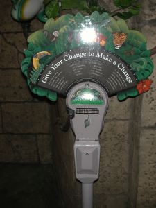The Rainforest Cafe invites donations through a unique use of a parking meter with a clear message. 
