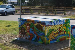 Even electrical utility box in Old Town Fort Collins is a location for a mural, a visual message. 