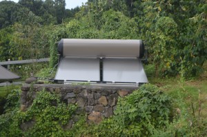 A Solahart 80 gallon collector heats and stores water for our home. 